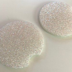 White Glitter Car Coasters